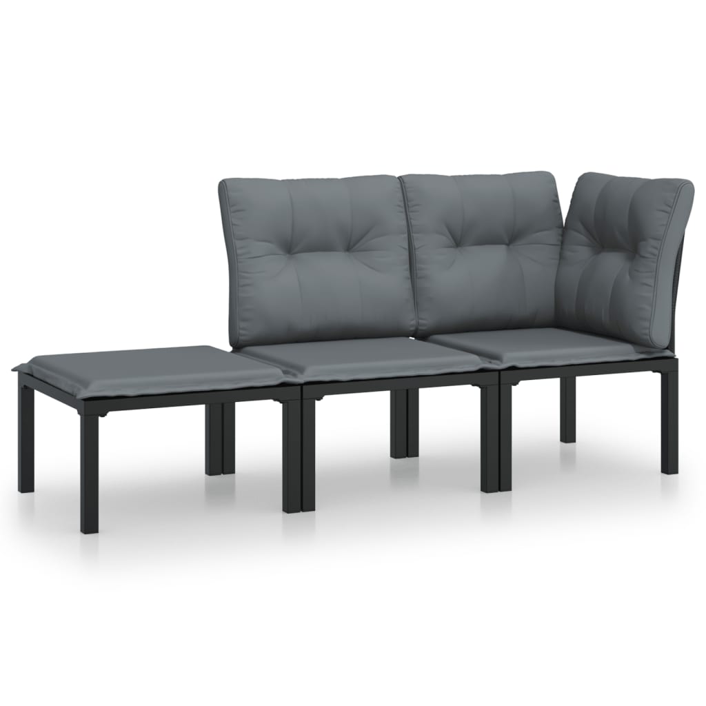 5-delige Loungeset poly rattan zwart en grijs