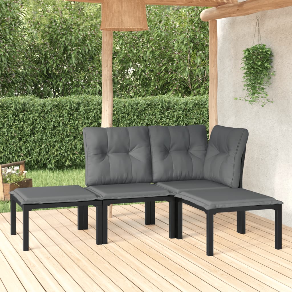 5-delige Loungeset poly rattan zwart en grijs