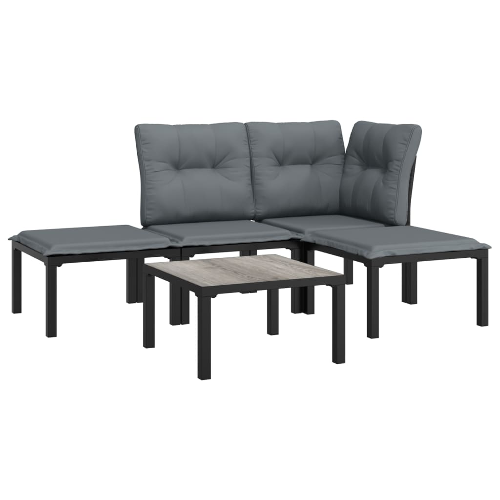 5-delige Loungeset poly rattan zwart en grijs