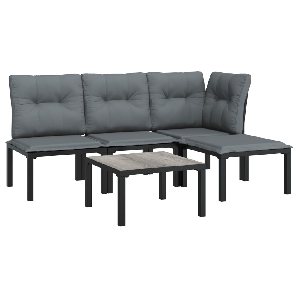 5-delige Loungeset poly rattan zwart en grijs