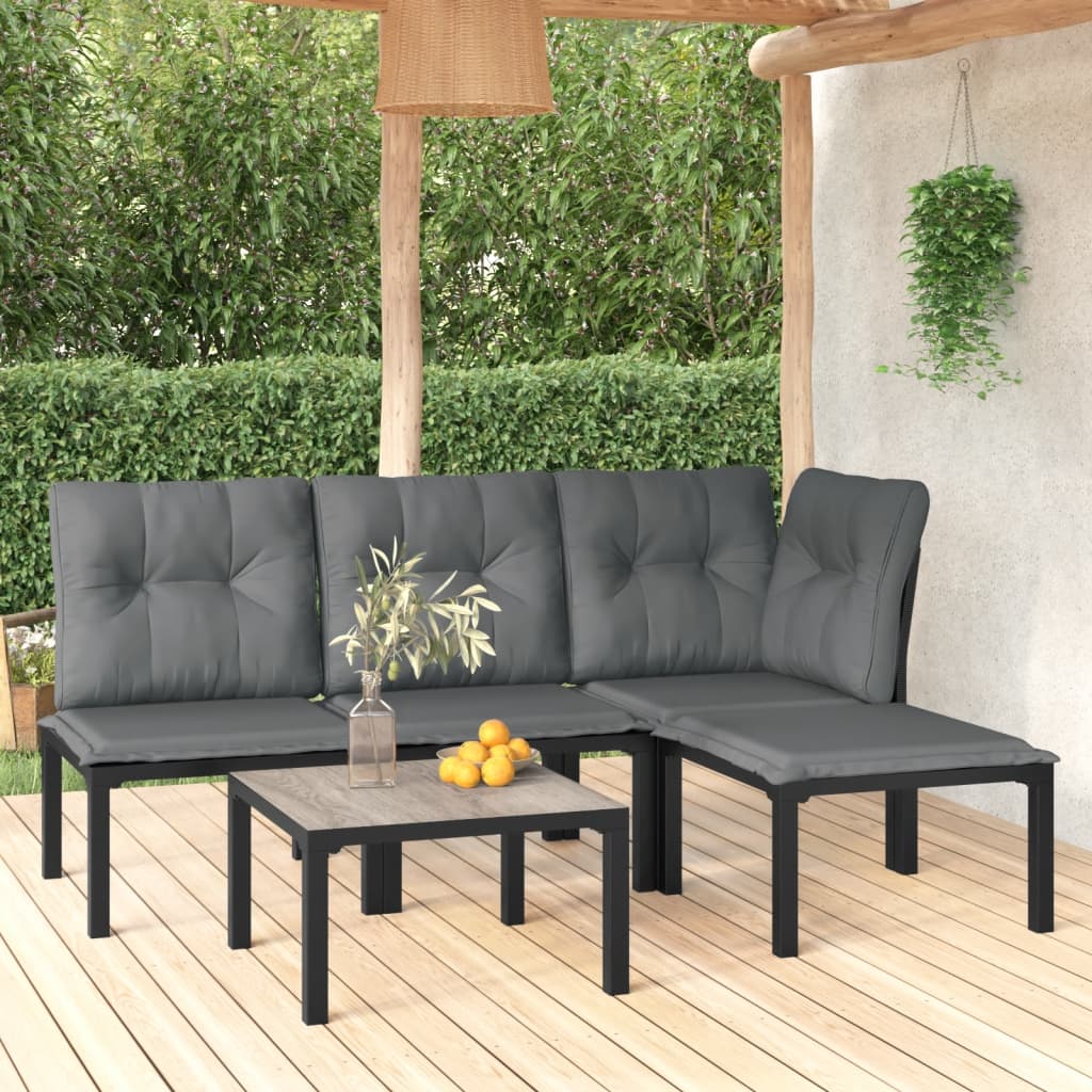 5-delige Loungeset poly rattan zwart en grijs