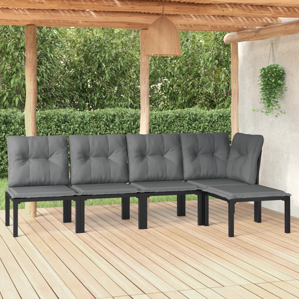 5-delige Loungeset poly rattan zwart en grijs