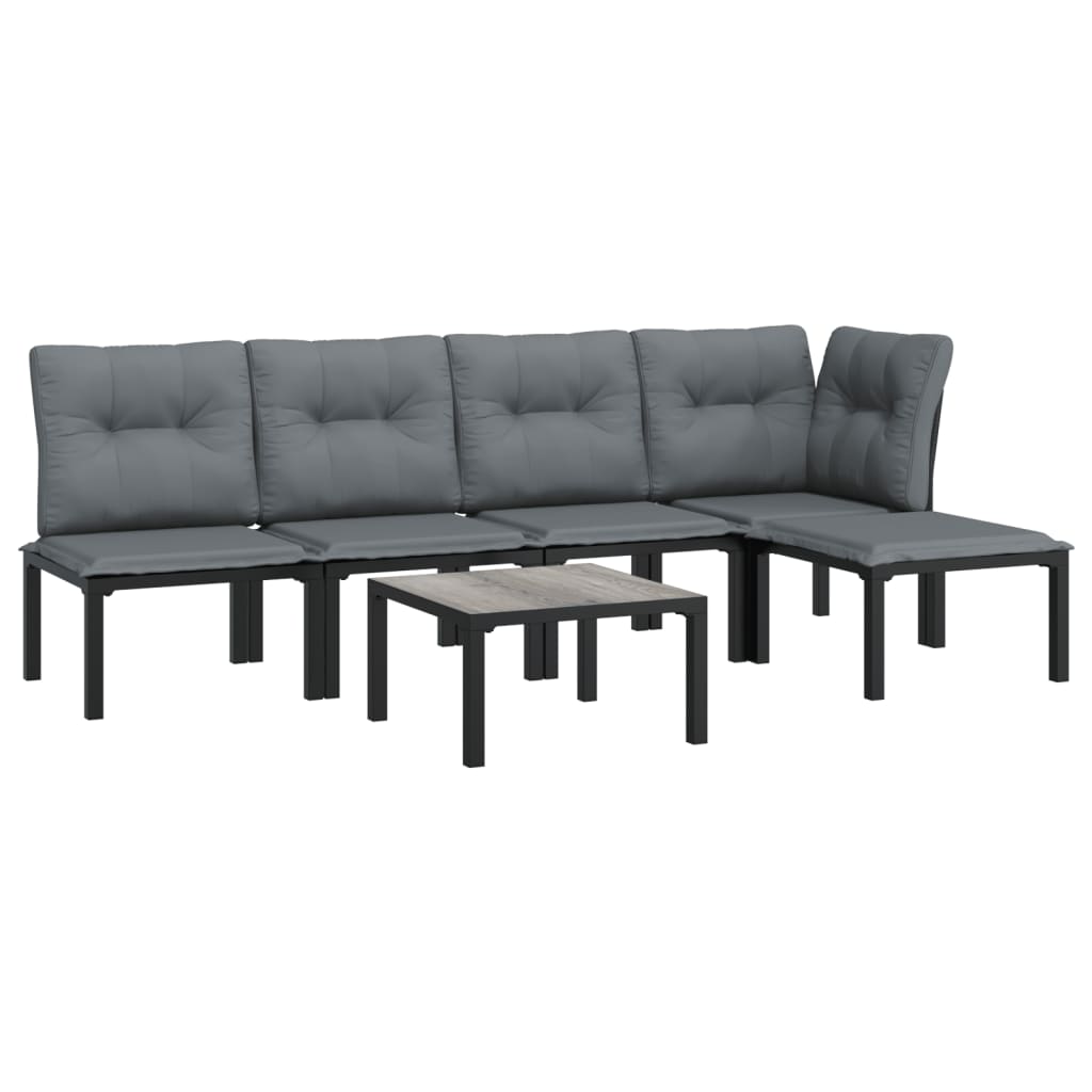 5-delige Loungeset poly rattan zwart en grijs