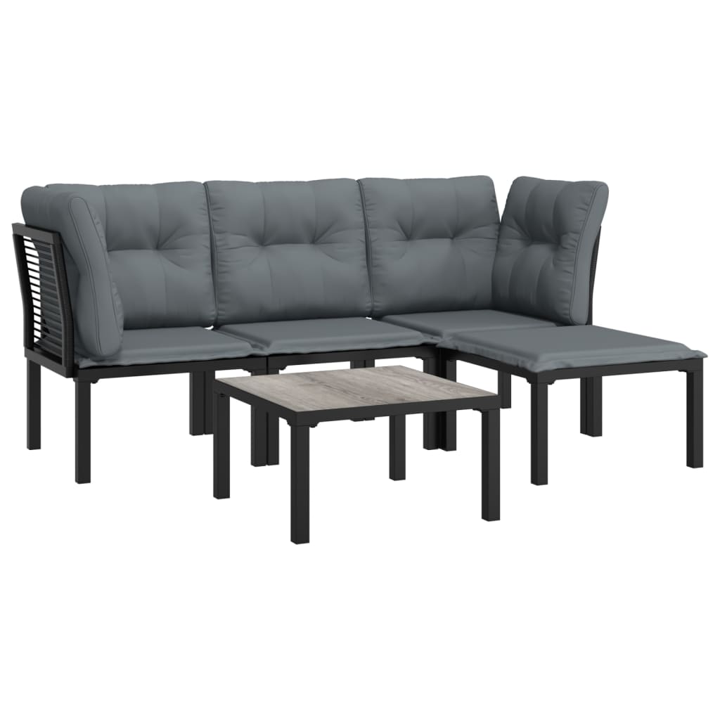 5-delige Loungeset poly rattan zwart en grijs