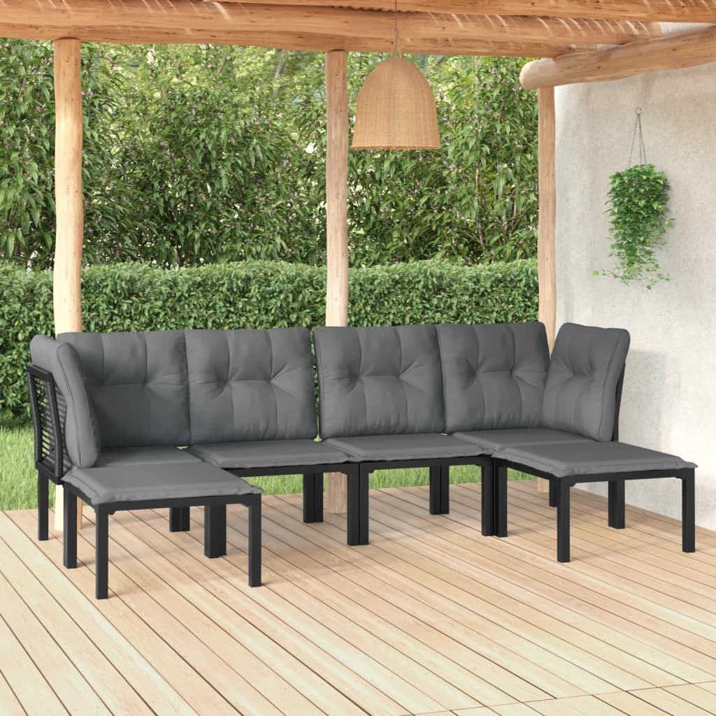 7-delige Loungeset poly rattan zwart en grijs