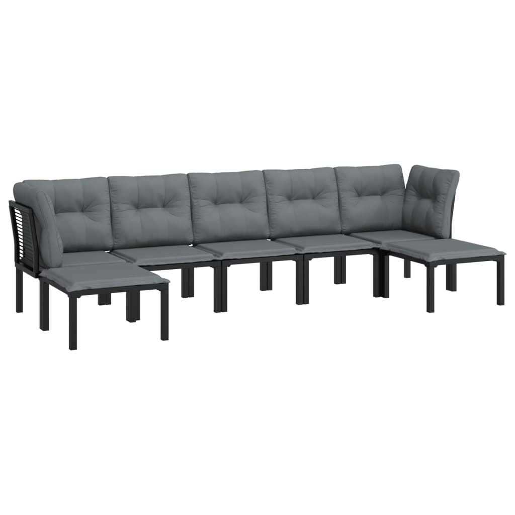 7-delige Loungeset poly rattan zwart en grijs