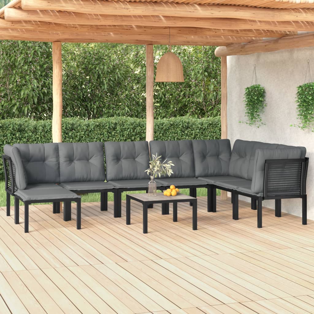 8-delige Loungeset poly rattan zwart en grijs