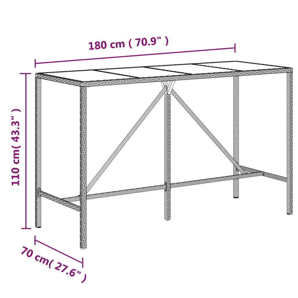 Ensemble de bar de jardin 9 pièces avec coussins en polyrotin