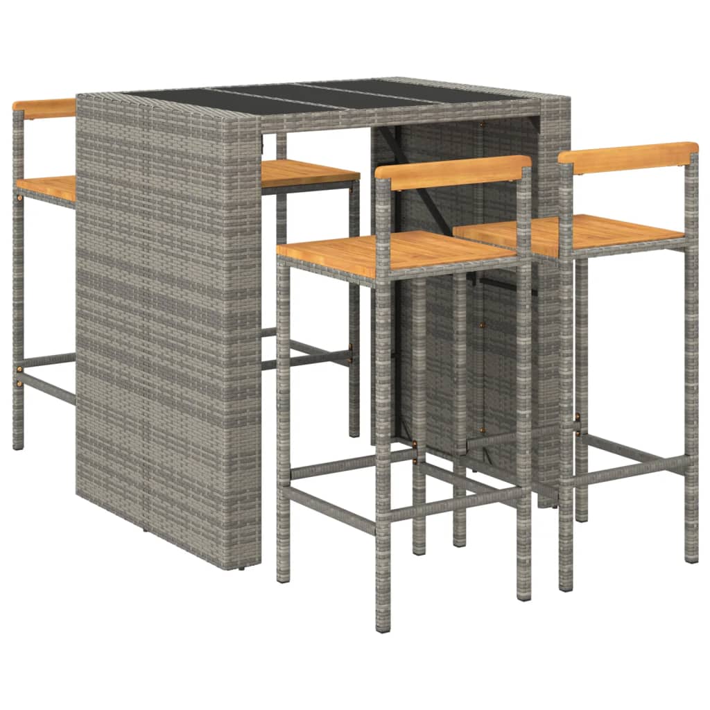 Ensemble de bar de jardin 9 pièces en polyrotin et bois d'acacia massif