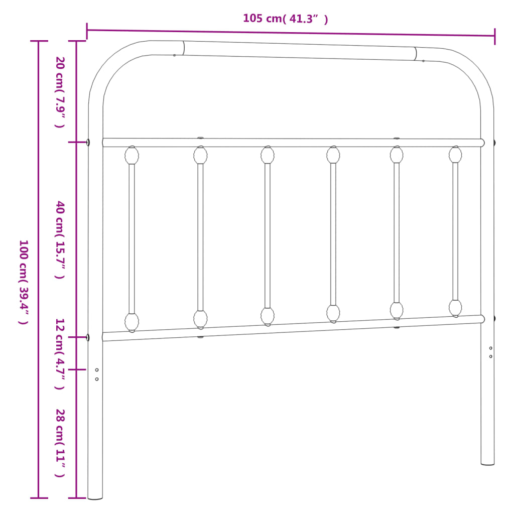 Hoofdbord metaal 120 cm