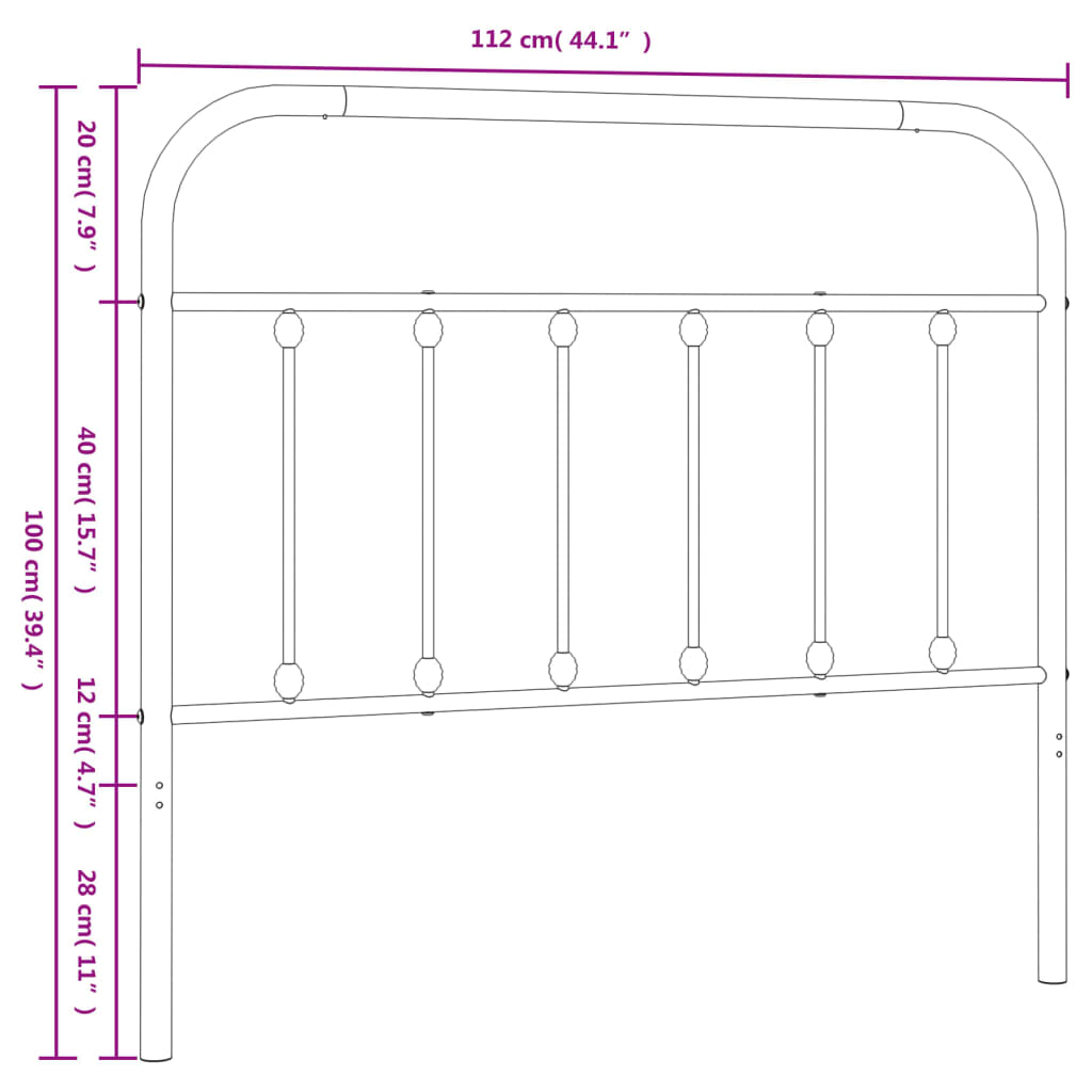 Hoofdbord metaal 120 cm