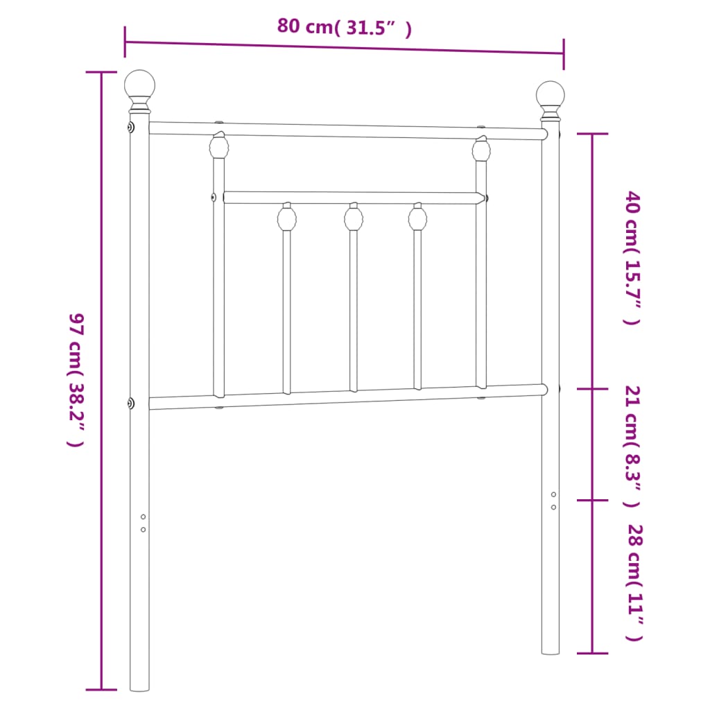 Hoofdbord 80 cm metaal