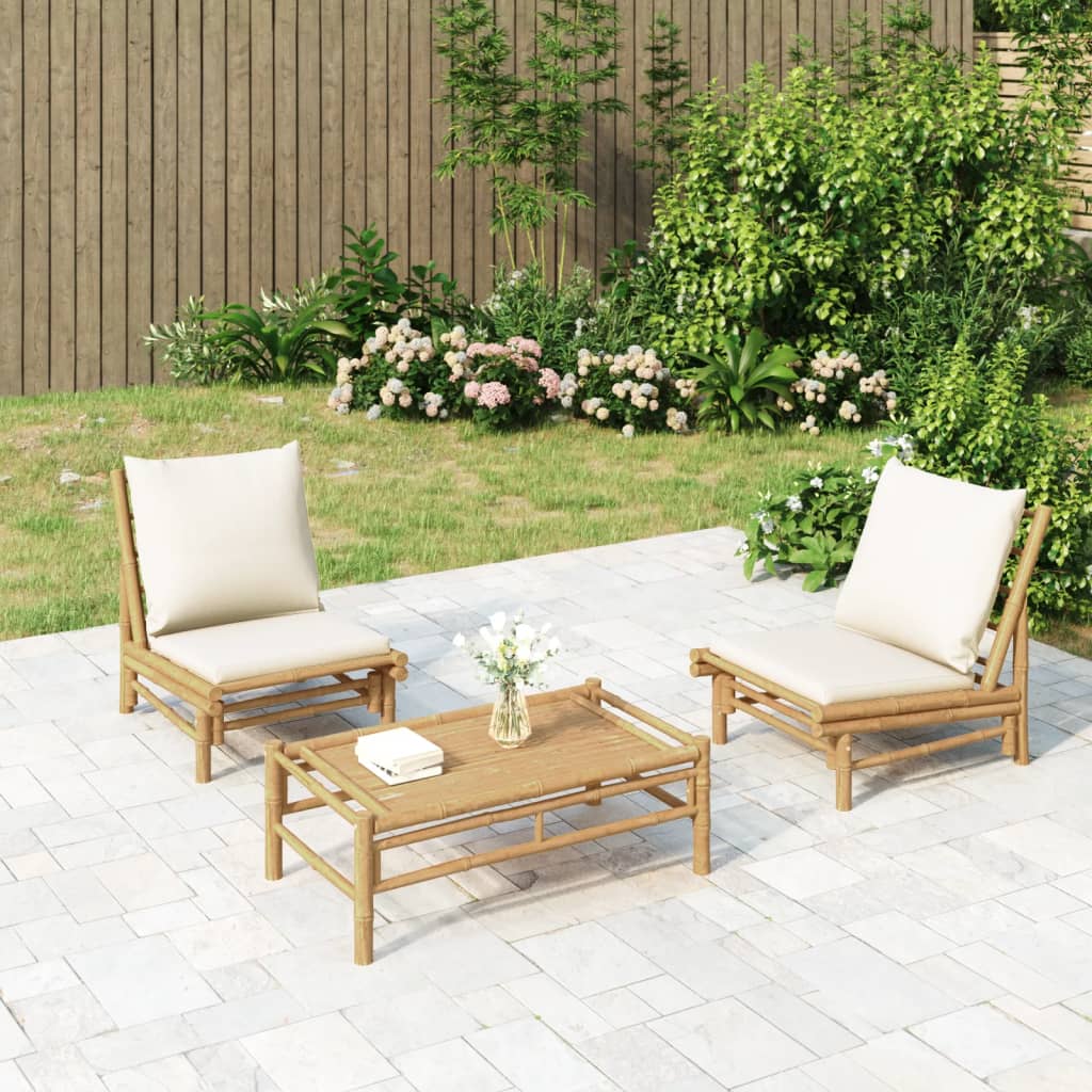 Banc de jardin avec coussins en bambou gris foncé