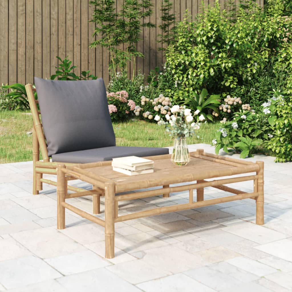 Banc de jardin avec coussins en bambou gris foncé