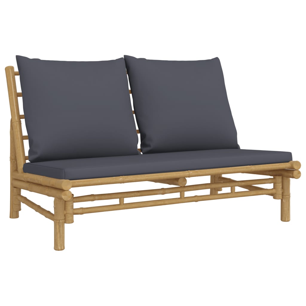 Banc de jardin avec coussins en bambou gris foncé