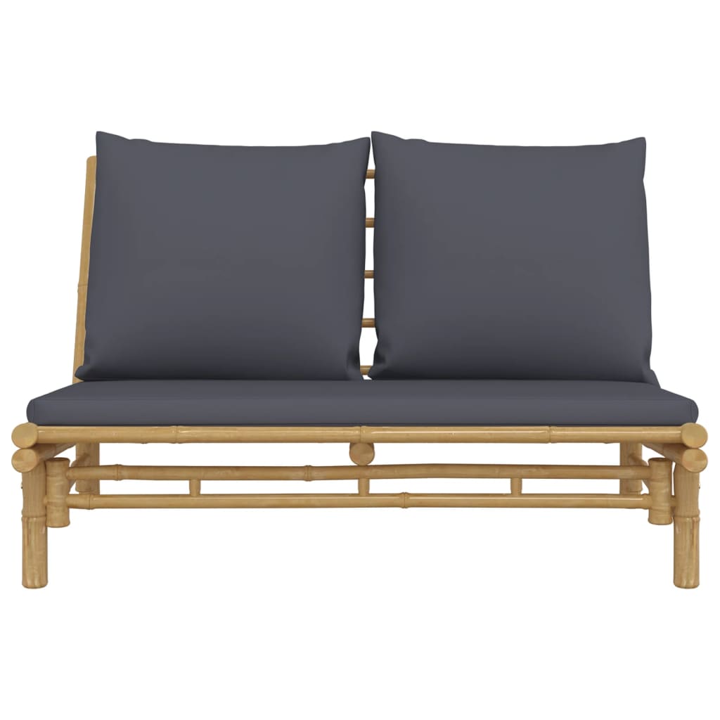 Banc de jardin avec coussins en bambou gris foncé