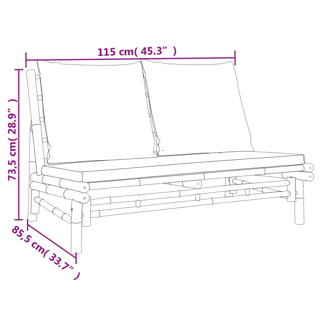 Banc de jardin avec coussins en bambou gris foncé