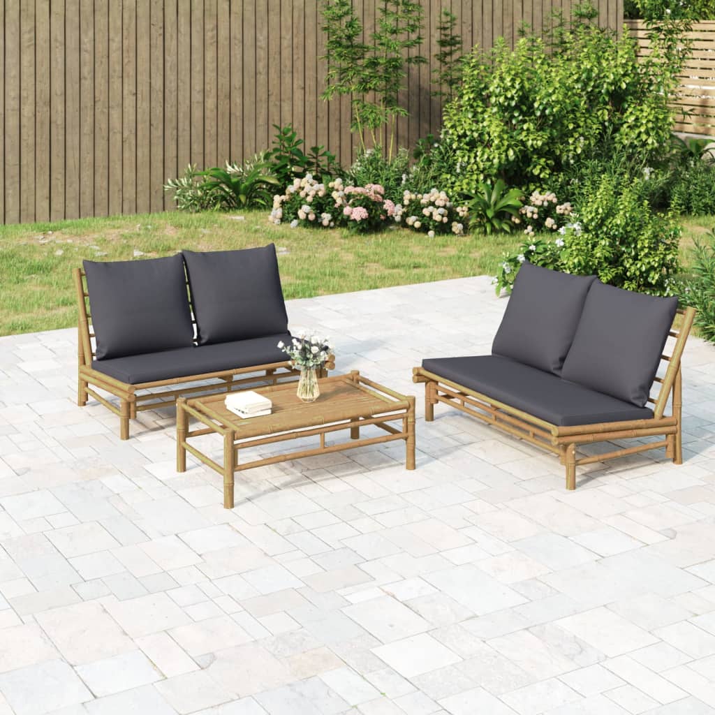 Banc de jardin avec coussins en bambou gris foncé