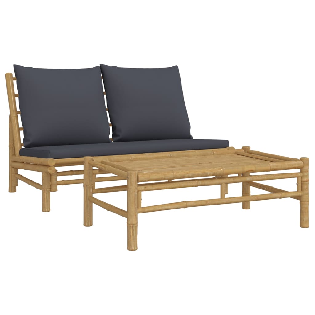 Banc de jardin avec coussins en bambou gris foncé