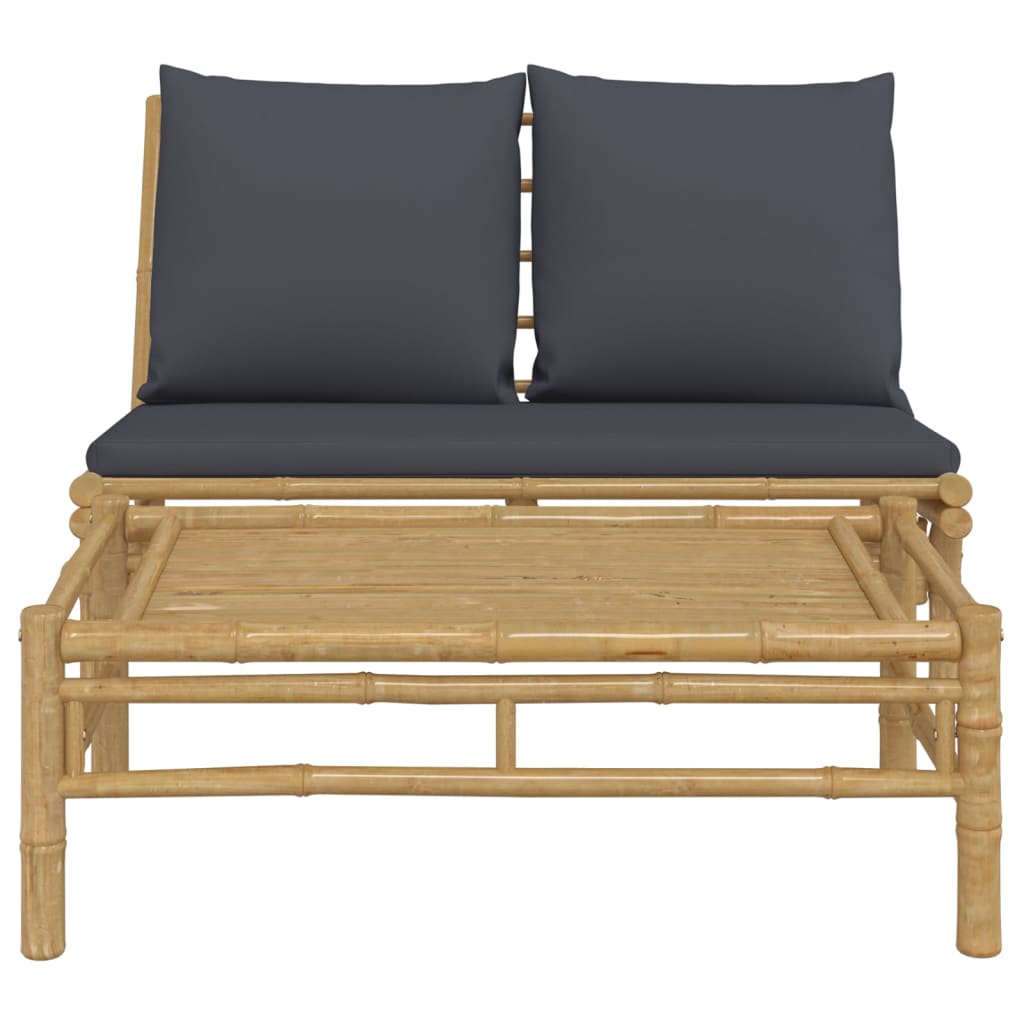 Banc de jardin avec coussins en bambou gris foncé