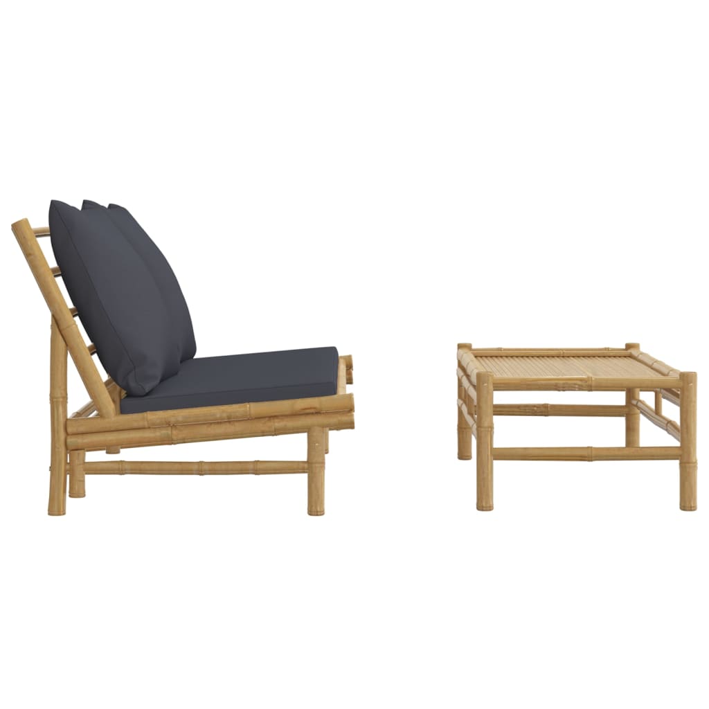 Banc de jardin avec coussins en bambou gris foncé