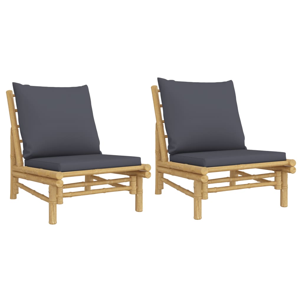 Banc de jardin avec coussins en bambou gris foncé