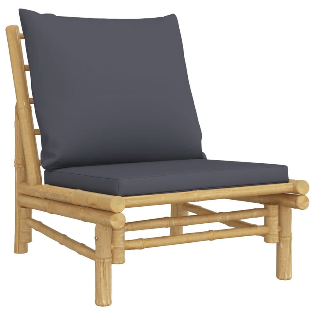 Banc de jardin avec coussins en bambou gris foncé