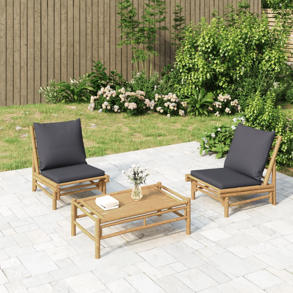 Banc de jardin avec coussins en bambou gris foncé