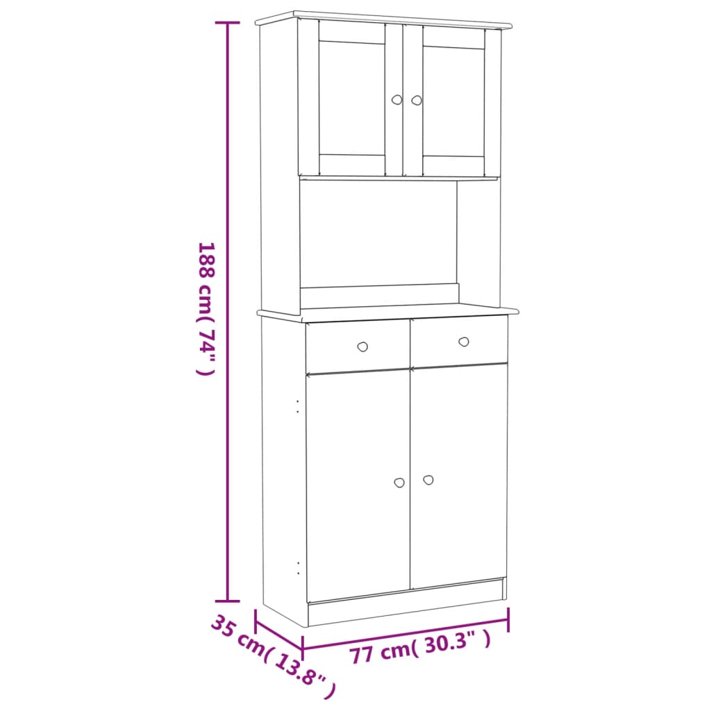 Armoire haute ALTA 77x35x188 cm en bois de pin massif