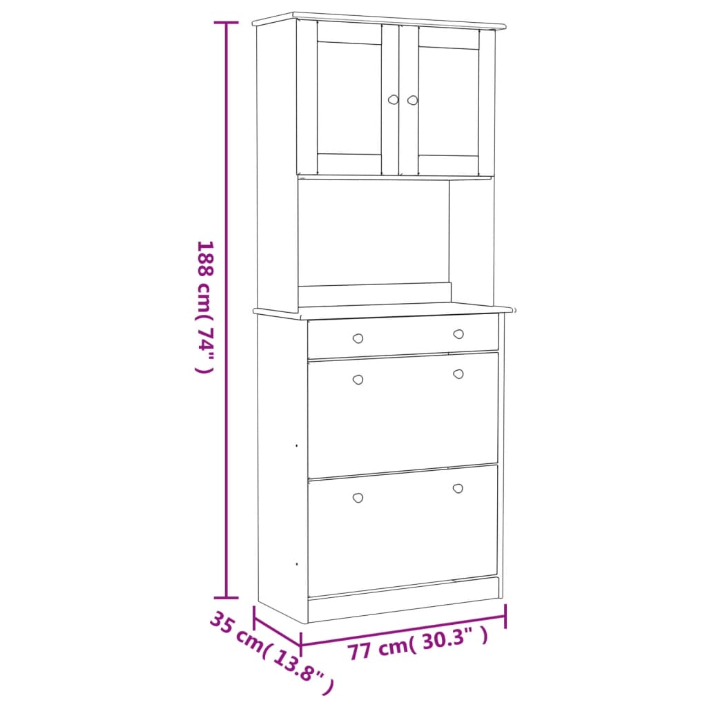 Armoire haute ALTA 77x35x188 cm en bois de pin massif