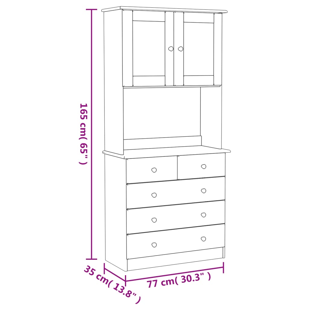 Armoire haute ALTA 77x35x165 cm en bois de pin massif