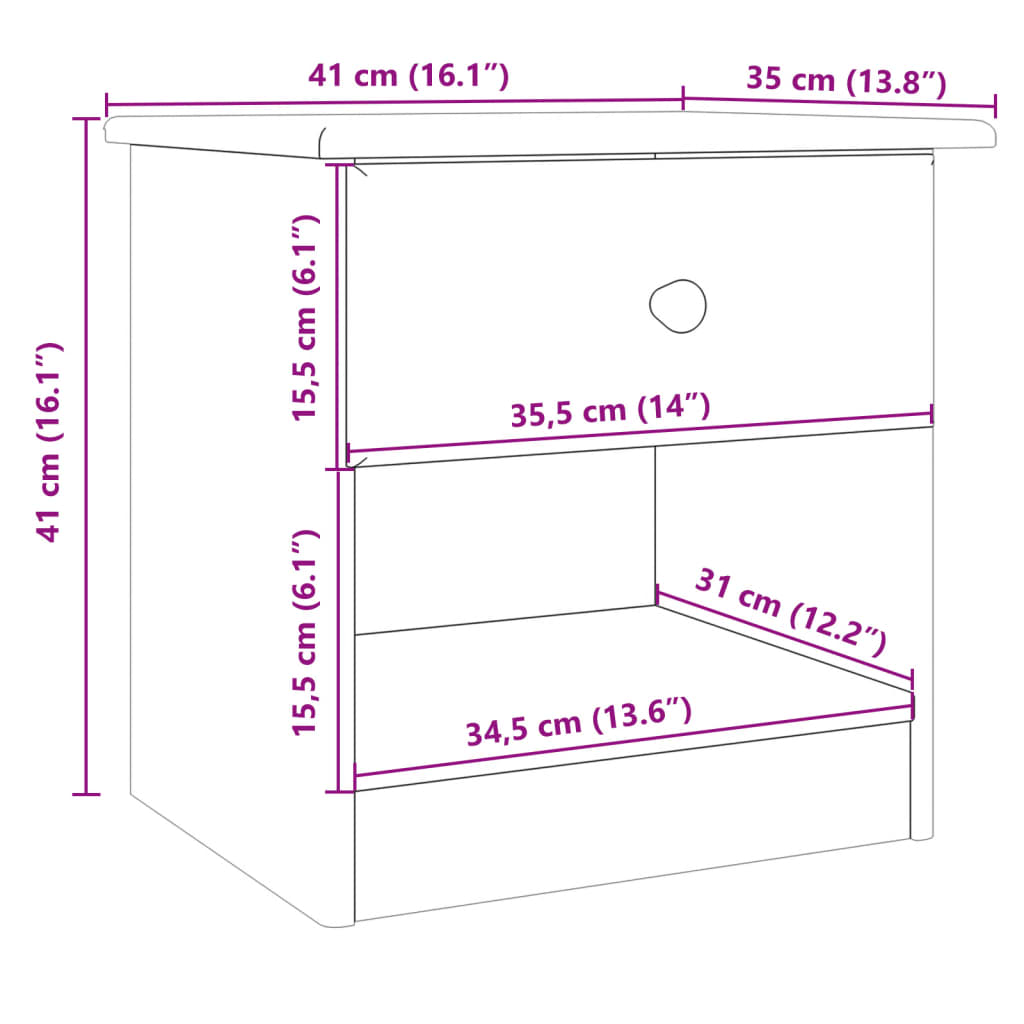 Table de chevet ALTA 41x35x41 cm en bois de pin massif