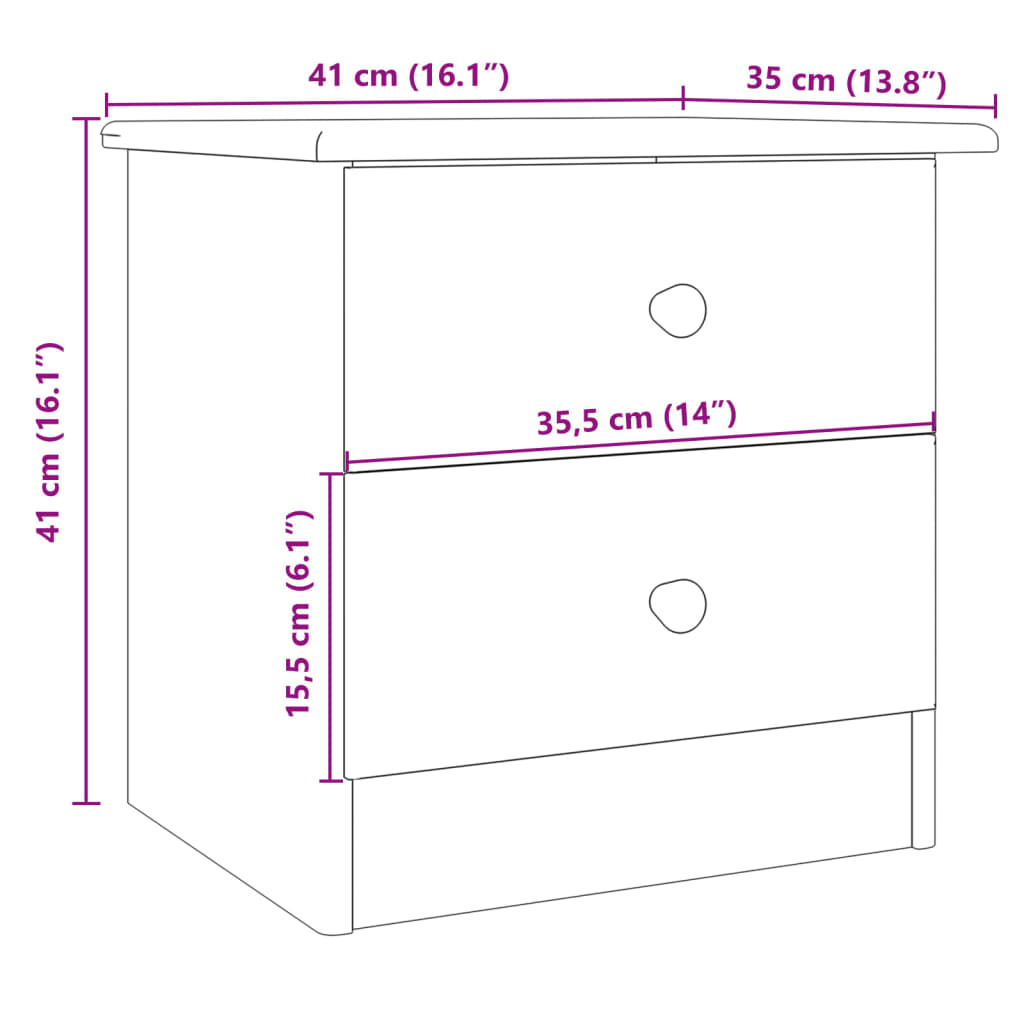 Table de chevet ALTA 41x35x41 cm en bois de pin massif