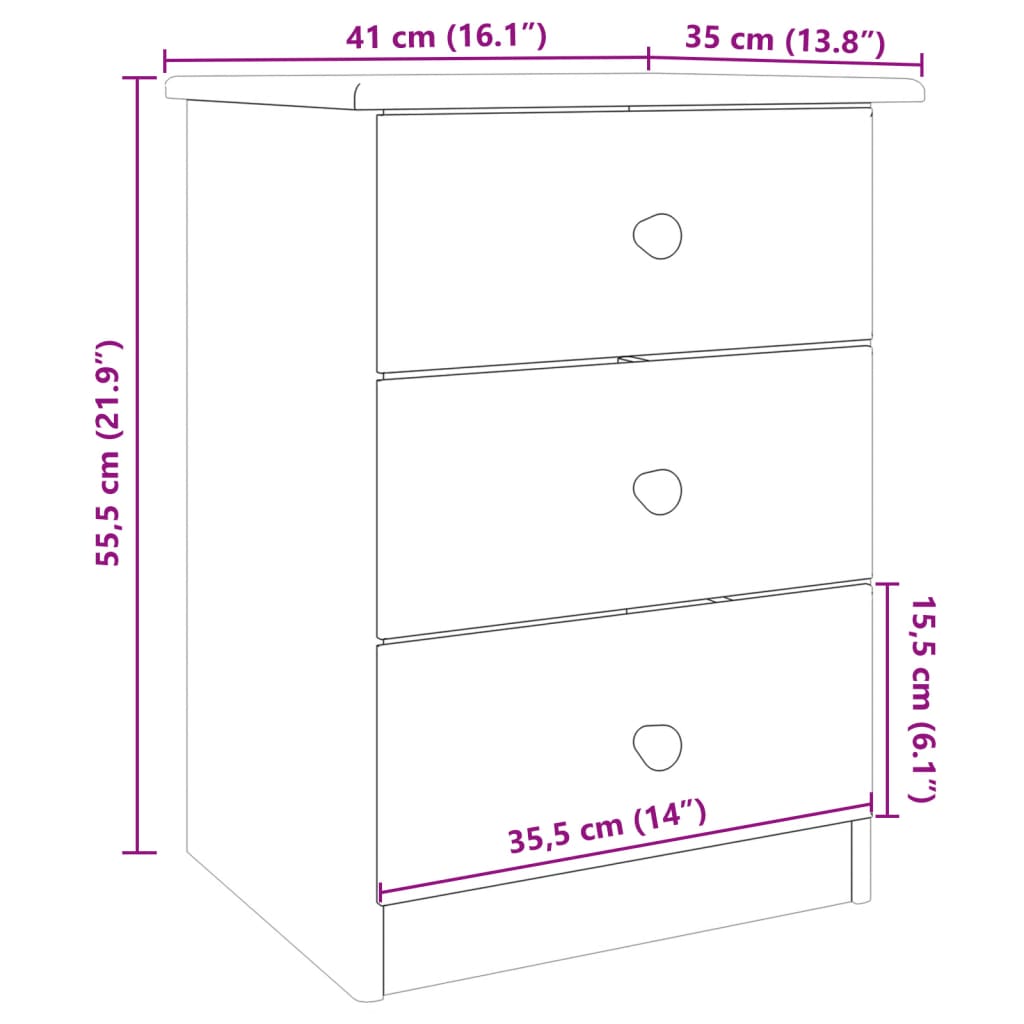 Table de chevet ALTA 41x35x41 cm en bois de pin massif