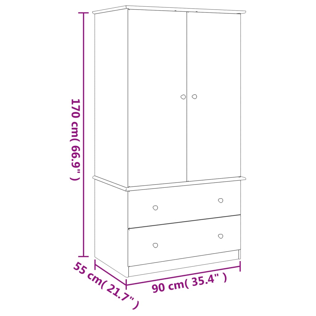 Armoire ALTA 90x55x170 cm bois de pin massif blanc