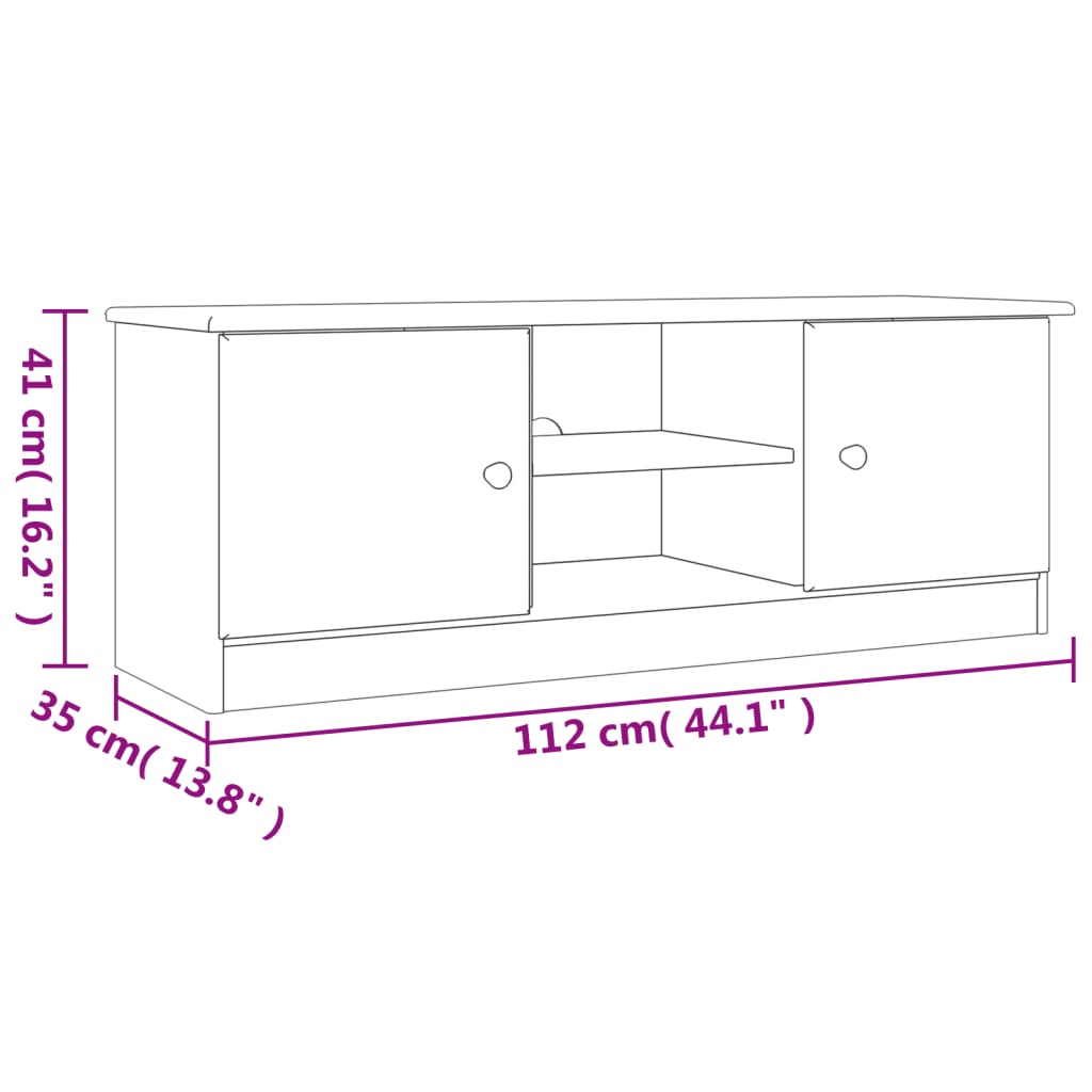 Meuble TV ALTA 112x35x41 cm en bois de pin massif