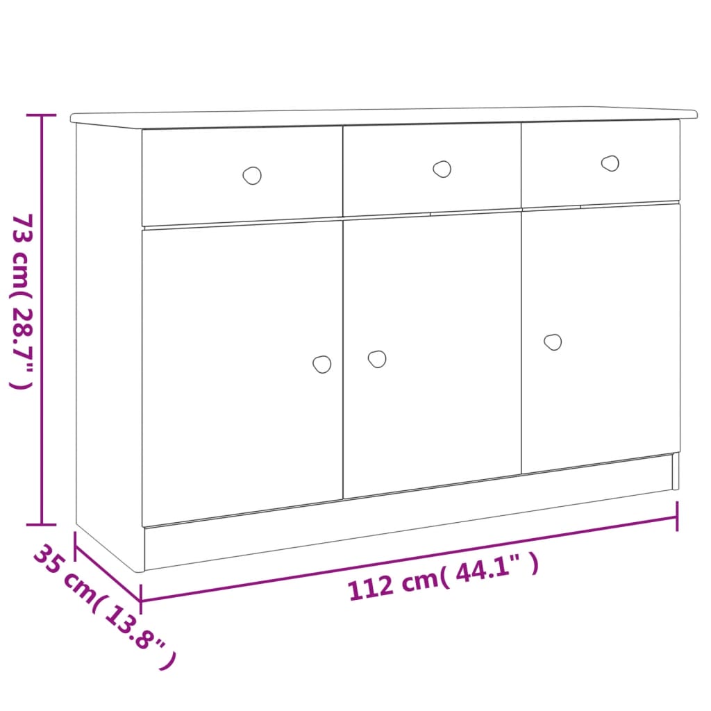 Dressoir ALTA 112x35x73 cm massief grenenhout wit