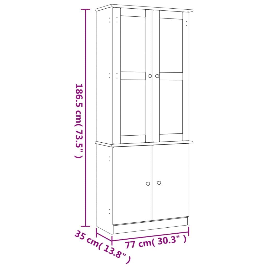 Vitrine ALTA 77x35x186,5 cm bois de pin massif blanc