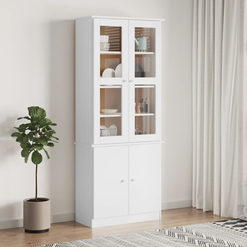 Vitrine ALTA 77x35x186,5 cm bois de pin massif blanc