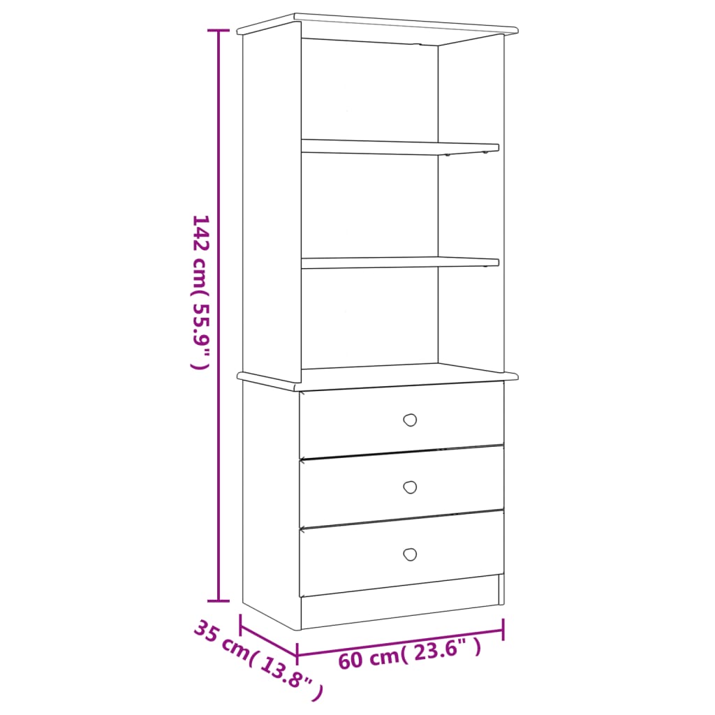 Boekenkast met lades ALTA 60x35x142 cm massief grenenhout