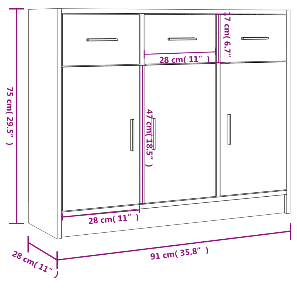 Dressoir 91x28x75 cm bewerkt hout eikenkleurig