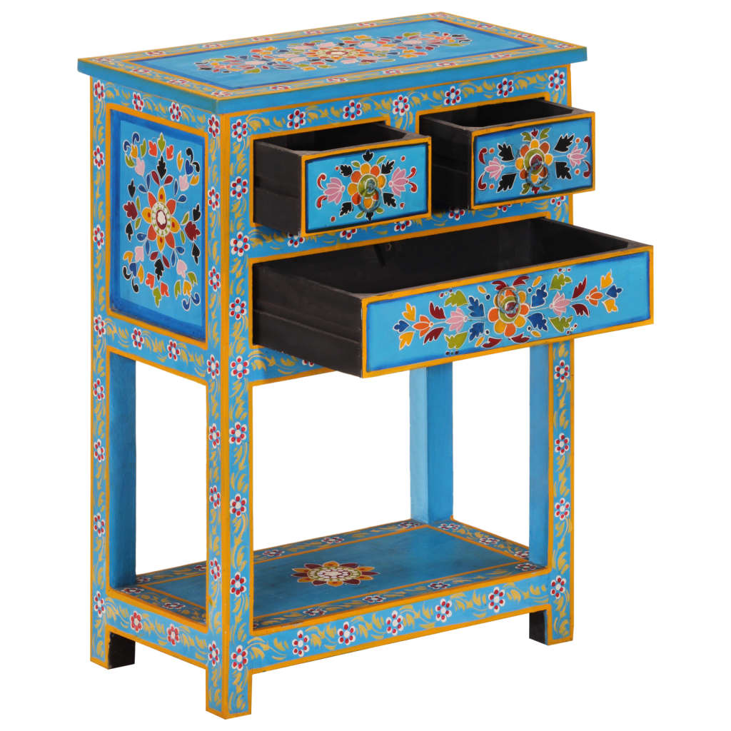 Buffet 55x30x76 cm en bois de manguier massif turquoise