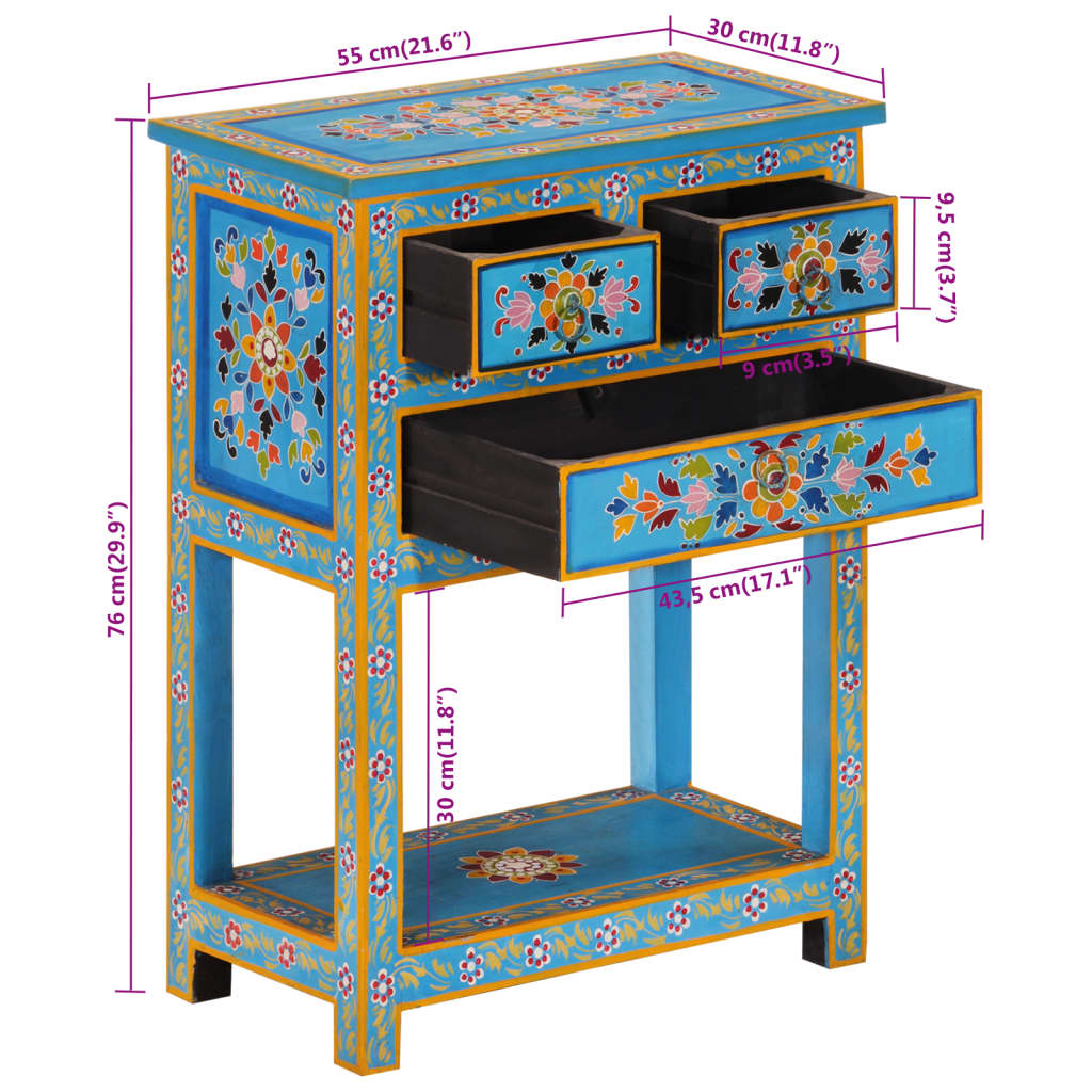 Buffet 55x30x76 cm en bois de manguier massif turquoise