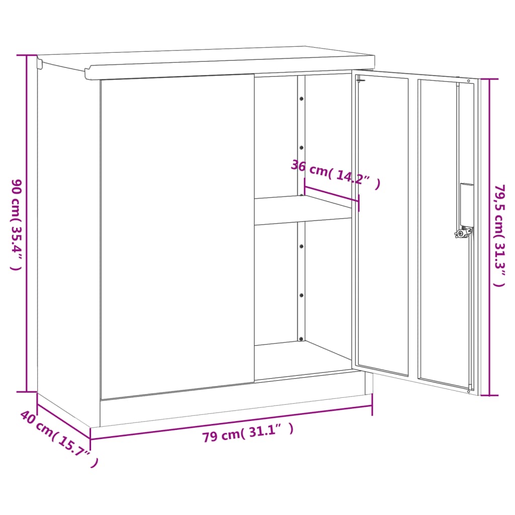 Archiefkast 79x40x90 cm staal