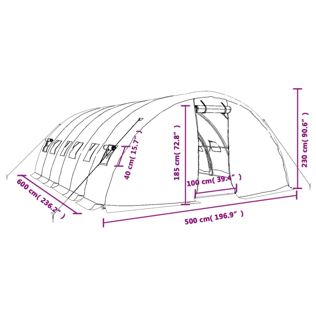 Tuinkas met stalen frame 60 m² 12x5x2,3 m