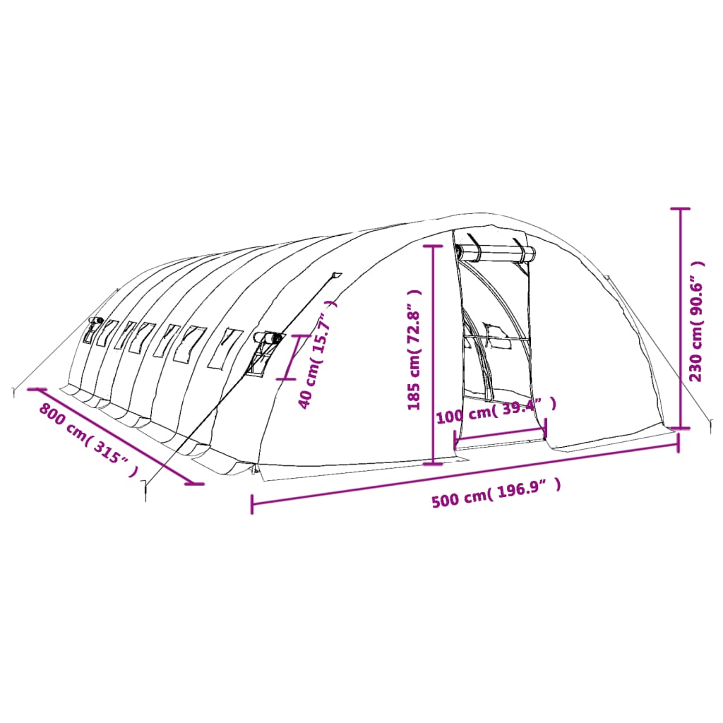 Tuinkas met stalen frame 60 m² 12x5x2,3 m