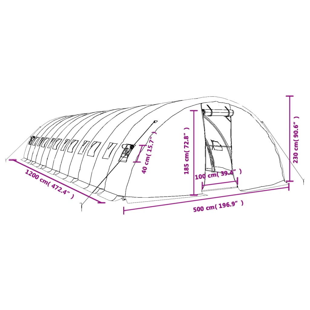 Tuinkas met stalen frame 60 m² 12x5x2,3 m