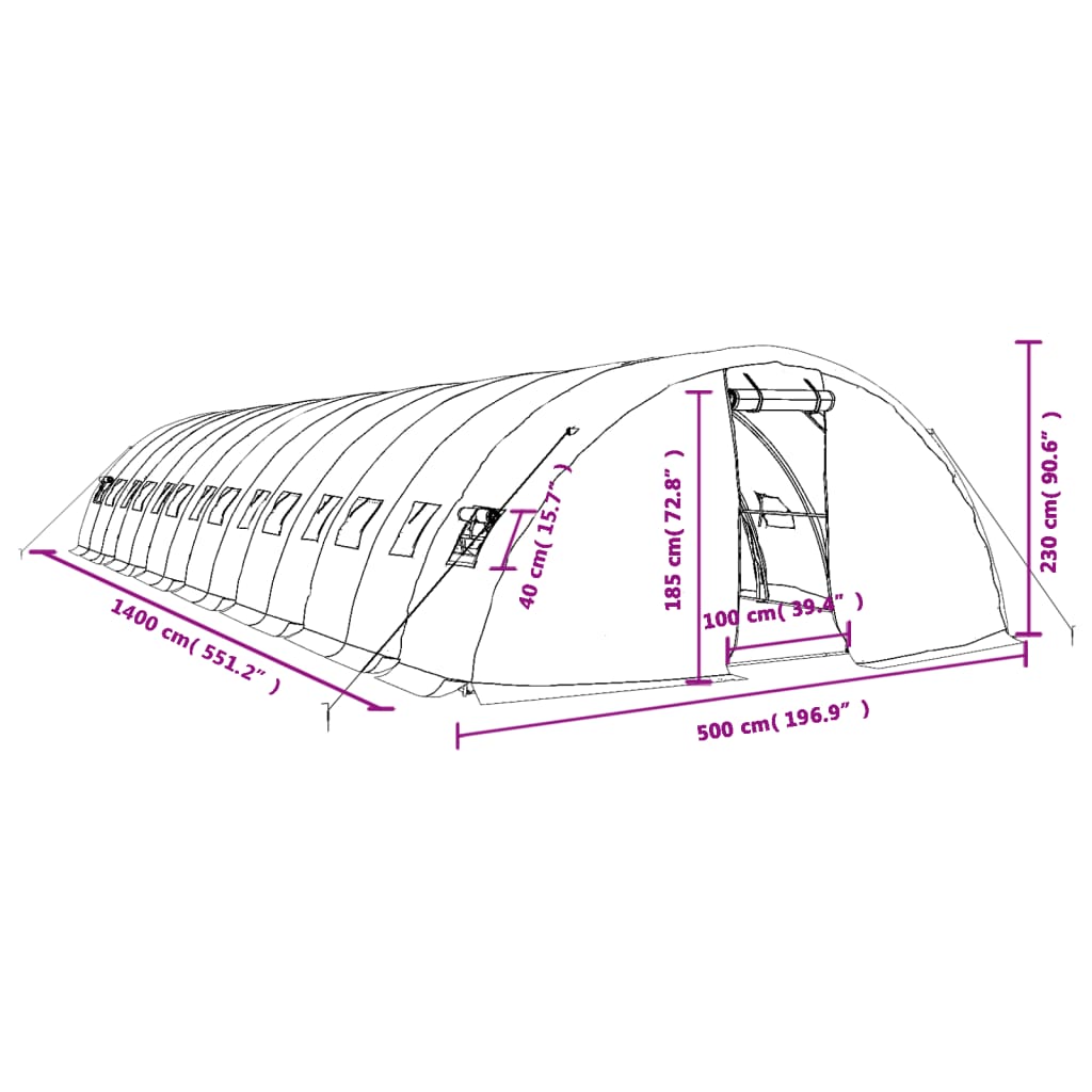 Tuinkas met stalen frame 60 m² 12x5x2,3 m