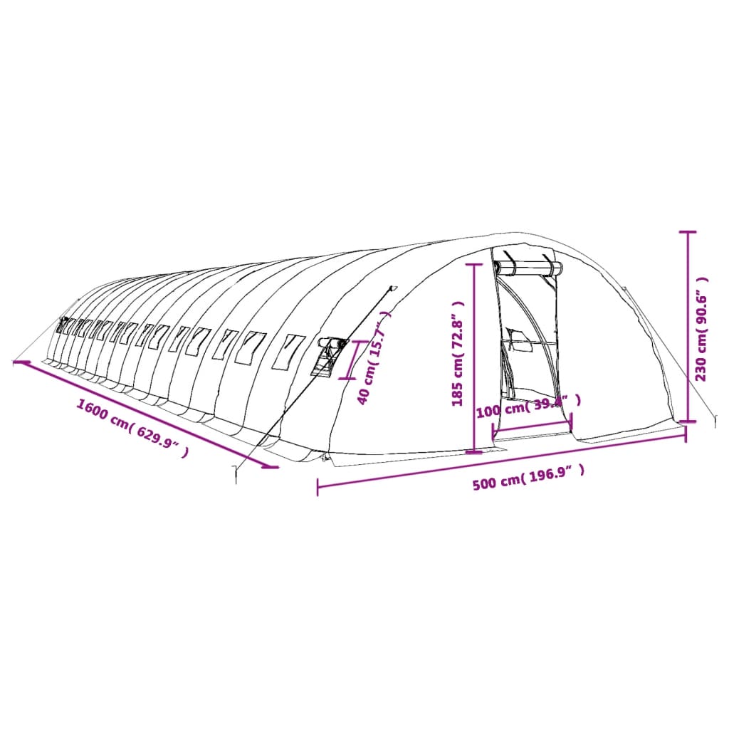 Tuinkas met stalen frame 60 m² 12x5x2,3 m