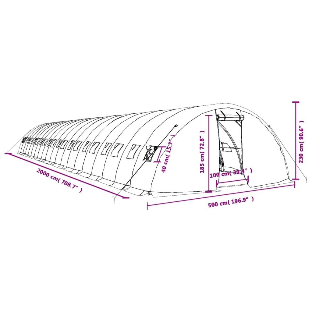 Tuinkas met stalen frame 60 m² 12x5x2,3 m